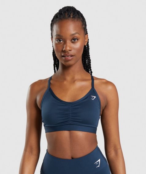 Women's Gymshark Ruched Sports Bra Navy | NZ 9WRBHS